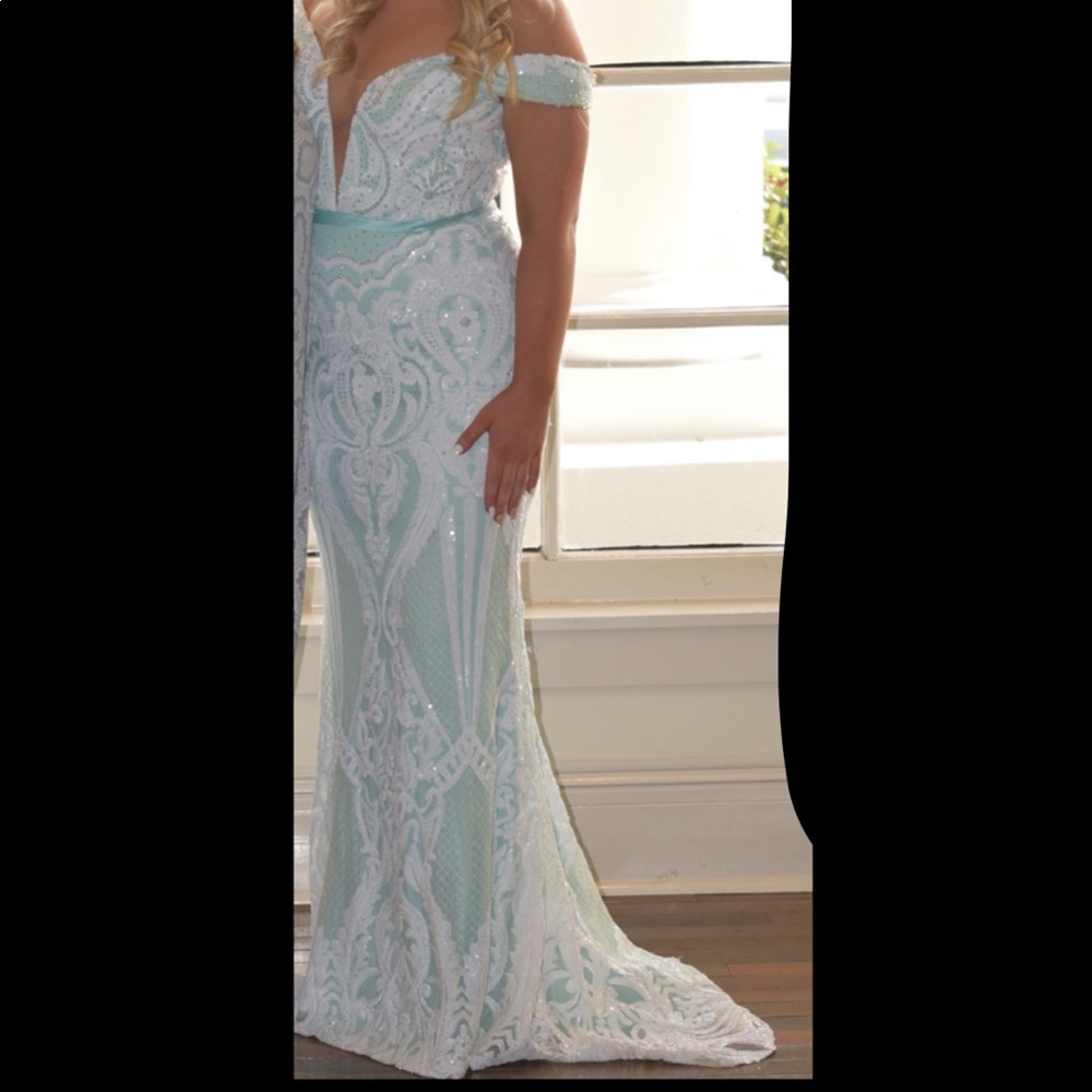 White and Mint Prom Dress